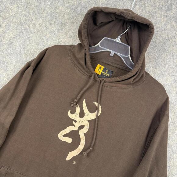 Browning Men’s Sweatshirt Hoodie Brown Tan Logo Hunting Fishing Size Large 511 - Picture 1 of 6